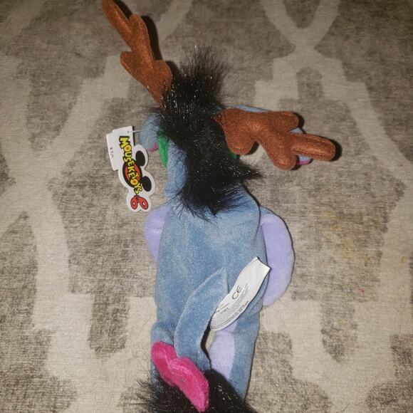 Disney Mousketears Winnie The Pooh Eeyore Christmas Reindeer Beanbag Plush NWT - Picture 3 of 3
